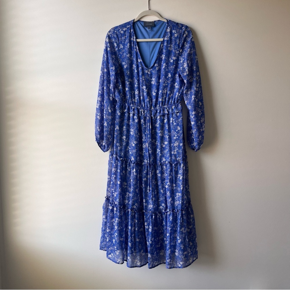 Blue Ruffled Tiered Sundress with Bishop Sleeves